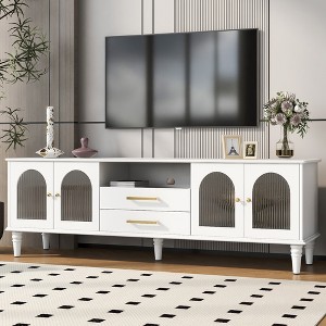 KWPZQEB TV Stand for 75 Inch TV, Entertainment Center with Storage and Fluted Glass Doors, Mid Century Media Console Table for Living Room - 1 of 4