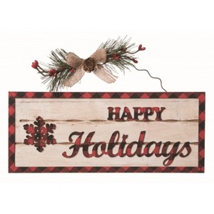 Transpac Floral Multicolored Christmas Buffalo Check Decor - 1 of 2