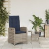 vidaXL Reclining Patio Chair-Gray Poly Rattan with Navy Cushions, Adjustable Backrest for Garden/Outdoor/Deck Lounging, Washable Covers - 3 of 4