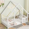 CAVINAS Twin Size Wood Montessori Bed with Guardrails and Slats,Modern Tent-Shaped Floor Bed Frame with Door,Toddler Bed for Bedroom - 2 of 4