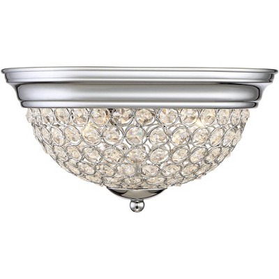 Gleaming Chrome 15" Crystal Bowl Flush Mount Ceiling Light Pair