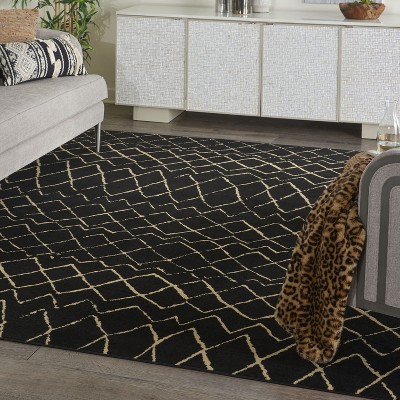 Black and Cream Moroccan Diamond 6' x 9' Area Rug