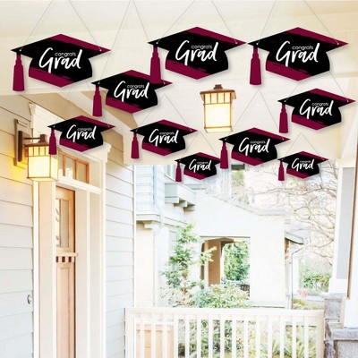 Big Dot of Happiness Hanging Maroon Grad - Best is Yet to Come - Outdoor Hanging Decor - Burgundy Graduation Party Decorations - 10 Pieces