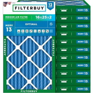 Filterbuy 16x25x2 Air Filter (12-Pack), Pleated MERV 13 Health Defense Replacement HVAC AC Furnace Filters (Actual Size: 15.50 x 24.50 x 1.75) - 1 of 4