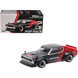 Skyline KPGC110 "Kenmeri" RHD (Right Hand Drive) "ADVAN" Black and Red 1/64 Diecast Model Car by Pop Race - 1 of 4