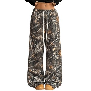 BLUEMING Womens Camo Pants Wide Leg Baggy Sweatpants Elastic Waist Drawstring Loose Pants Trendy Trousers - 1 of 4