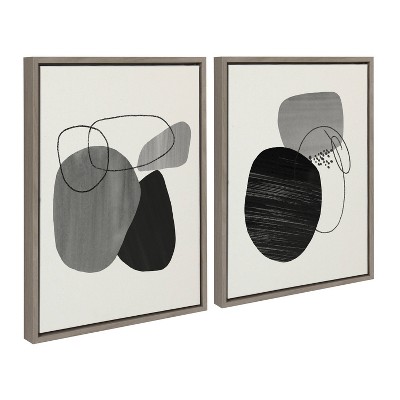 Sylvie Gray and Black Abstract Canvas Art Set with Frames