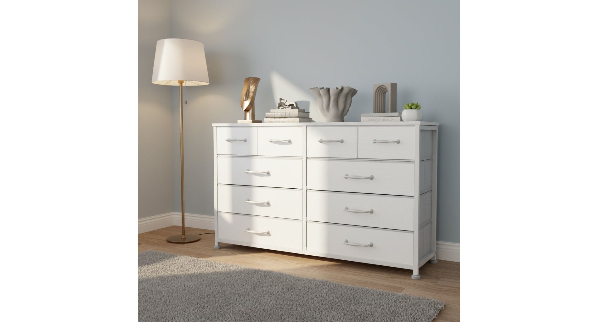 Large 10 Drawer White Dresser and TV Stand for 40 50 inch TV Modern Entertainment Center for Bedroom Living Room Hallway Entryway Storage