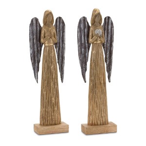 Rustic Wood and Iron Angel Figurines Set of 2 – 22.75 Inch Height – Christmas Display – By Melrose - 1 of 3