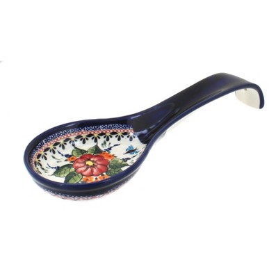 Blue Rose Polish Pottery Floral Butterfly Large Spoon Rest