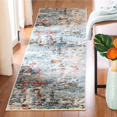 Elegant Grey/Blue Synthetic 2' x 8' Runner Rug for Easy Care
