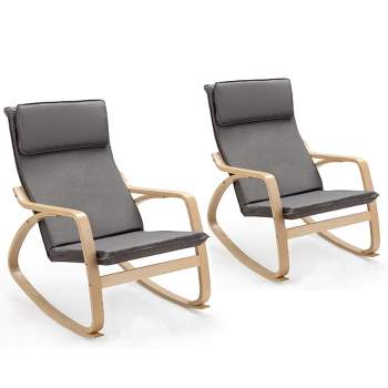Costway Set of 2 Bentwood Rocking Chair Relax Rocker Lounge Chair w/Fabric Cushion Gray\ Beige
