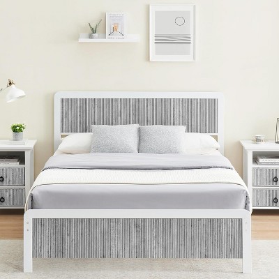 coucheta Bed Frame with Wave Wood Headboard and Footboard, Sturdy Metal Platform Bed with Under Storage
