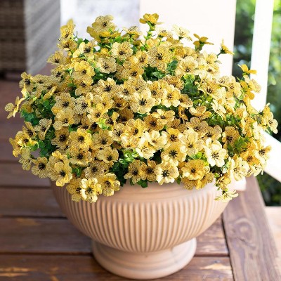 Artificial Flowers for Outdoor Indoor Garden Home Decoration, Faux Flower Daisy with Eucalyptus Leaves Fake Plants Greenery Boxwood Porch Patio