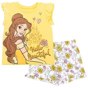 Disney Frozen Moana Princess Rapunzel Snow White Raya and the Last Dragon Baby Girls Peplum T-Shirt and French TerryShorts Outfit Set Infant