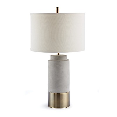 Plum & Post 27.75" Scully Cylinder Modern 60W Natural Concrete, Brass & Antique Bronze Office Desk End Table Lamp