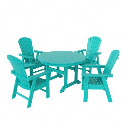 WestinTrends 5 Piece Outdoor Patio Dining Round Table and Shell Back Armchair Set