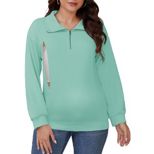 INSPIRE CHIC Women's Nursing Maternity Zipper Shirt Pregnancy Long Sleeves Polo Tops Breastfeeding Sweatshirt - 1 of 4