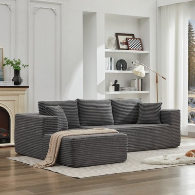 106" Corduroy Upholstery L-Shaped Cloud Modular Sectional Sofa with Left Chaise and Pillows, All-Foam Compression Design
