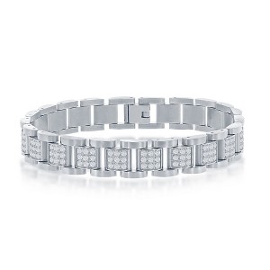 Metallo Stainless Steel CZ Square Link Bracelet - Silver - 8.5 Inch - 1 of 4