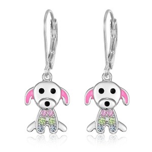 Chanteur Hypoallergenic Kids Jewelry Accessories Dog CZ White Gold Palladium Plating Earrings leverback is made from 925 Sterling silver - 1 of 1