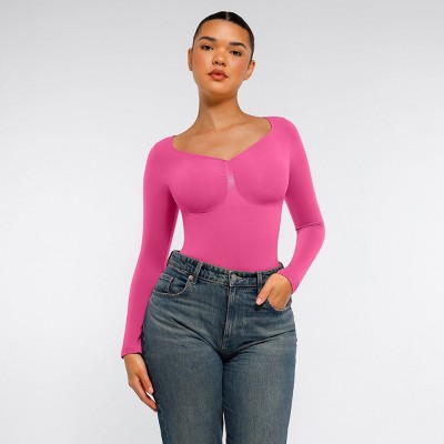 Feelingirl Women's Seamless Long Sleeve Compression Thong Shapewear Bodysuit