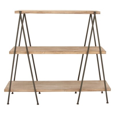 51" Metal and Wood 3 Tier Shelf V Legs Brown - Olivia & May