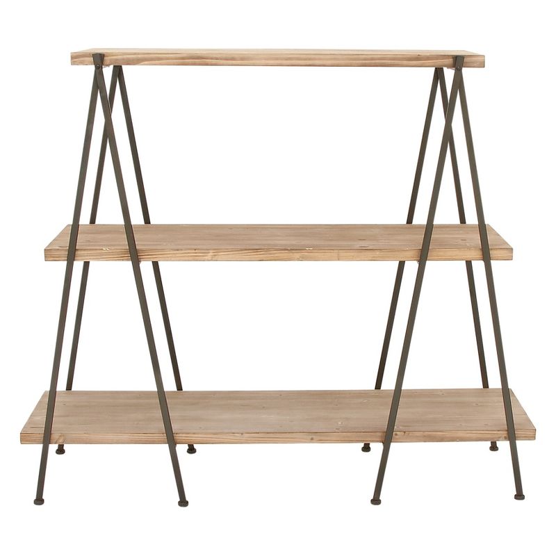 51" Metal and Wood 3 Tier Shelf V Legs Brown - Olivia & May, 1 of 6