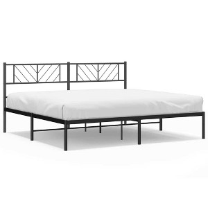 vidaXL California King Metal Bed Frame with Headboard, Sturdy Steel, Black, No Mattress - 1 of 4