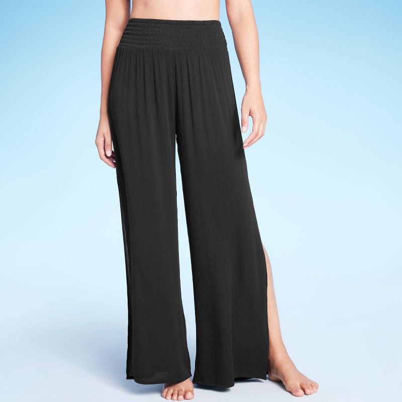 Women's Smocked Waist Side Slit Cover Up Pants - Kona Sol™, 1 of 11