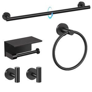 Itopfox 5 Piece Matte Black Bathroom Hardware Set SUS304 Stainless Steel Towel Bar 23.6 Inch Towel Ring Toilet Paper Holder Shelf Hooks - 1 of 4