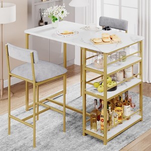 Dining Table Set for 2, Kitchen Table and Upholstered Chairs for 2, 3 Piece Counter Height Bar Table Set - 1 of 4