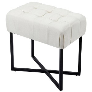 BirdRock Home Rectangular Tufted Cream Foot Stool Ottoman with Black Legs - 1 of 3