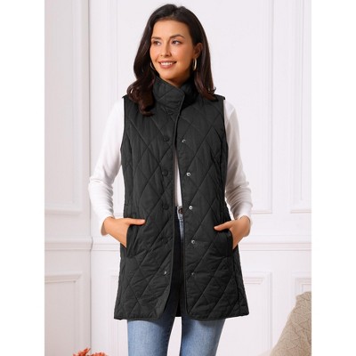 INSPIRE CHIC Women's Winter Stand Collar Sleeveless Lightweight Gilet Quilted Long Puffer Vest Black Small — фото 3
