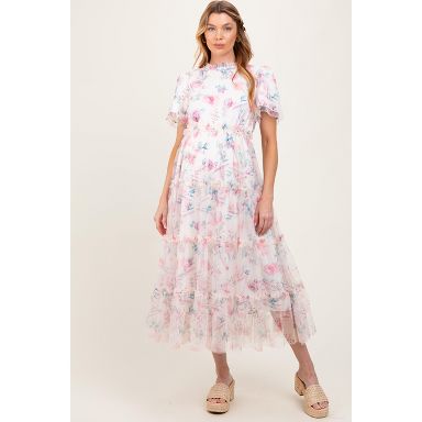 pink blush ivory floral dress Pinkblush Mesh Ruffle Tiered Maternity Midi Small : Target Lynwood Furniture