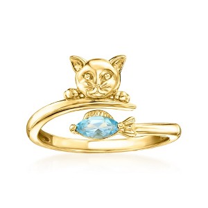 Ross-Simons 0.20 Carat Swiss Blue Topaz Cat and Fish Ring in 18kt Gold Over Sterling - 1 of 4