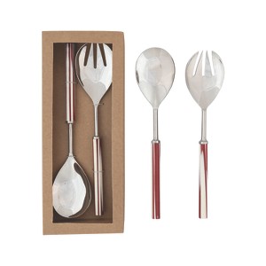 Storied Home 2-Piece Stainless Steel Salad Servers with Marbled Resin Handles, Red and White - 1 of 1