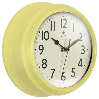 9.5" Yellow Plastic Retro Wall Clock with Black Metal Hands