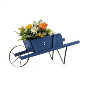 NAYSAYE Hand Truck Dolly Wooden Planter Wagon Rustic Wheelbarrow Flower Cart for Garden Patio Yard, Blue, 27.5"*10.5"*11.5" - 1 of 4