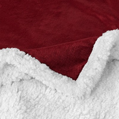 Wine Red Reversible Sherpa Fleece Throw Blanket 50" x 60"