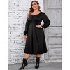 Women's Plus Size Dress Puff Long Sleeve Sweetheart Neckline  A Line Slit Hem Midi Dress - 2 of 4