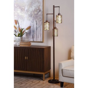 Wave Design Rubbed Bronze Finish Tree Floor Lamp - StyleCraft: Adjustable Head Tilt, 3 Linen Shades, UL Listed - 1 of 4