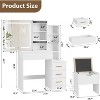 Vanity Table and Chair Set with Sliding Mirror, 3 Color Modes Lights & Charging Station, Anti-tip Makeup Desk Dresser With Storage Stool - 2 of 4