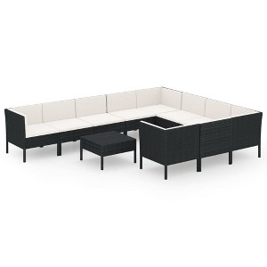 vidaXL Garden Lounge Set Patio Sectional Sofa Couch Outdoor Poly Rattan Black - 1 of 4