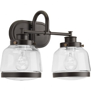 Progress Lighting Judson 2-Light Bath Vanity in Antique Bronze with Schoolhouse Globe Shade - 1 of 2