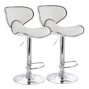 Elama 2 Piece Faux Leather Adjustable Bar Stool in White with Chrome Base - 1 of 4