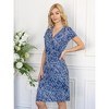 24seven Comfort Apparel Navy Geometric Print Knee Length Short Sleeve Faux Wrap Dress - 4 of 4