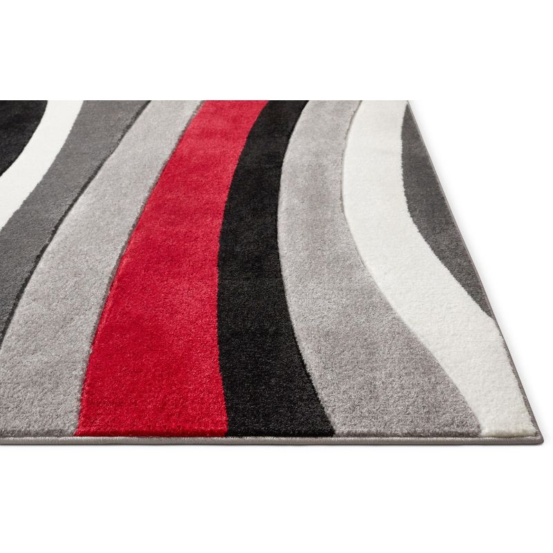 Temptation Waves Stripes Modern Geometric Comfy Casual Hand Carved Abstract Contemporary Thick Soft Plush Red Area Rug, 4 of 8