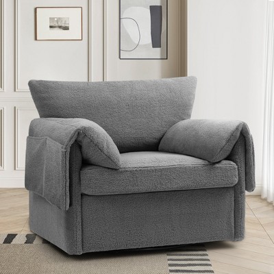 LOVMOR Modern 360 Degree Swivel Accent Chair, Upholstered Swivel Barrel Chair, Single Lounge Sofa Reading Armchair for Living Room, Bedroom, Office