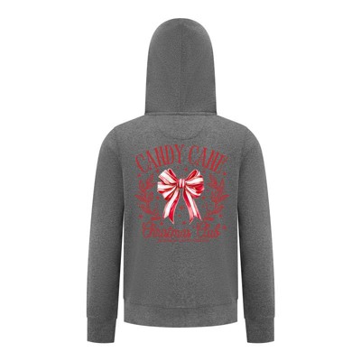 Everyday Kids Christmas Collection Candy Cane Christmas Club Girls Zip Up Hoodie – Holiday Sweatshirt - Charcoal Gray